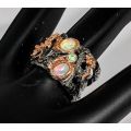 AFRIQUE COLLECTION: HANDMADE 14K ROSE GOLD & BLACK RHODIUM PLATED 925 SILVER OPAL RING