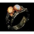 AFRIQUE COLLECTION: HANDMADE 14K ROSE GOLD & BLACK RHODIUM PLATED 925 SILVER OPAL RING