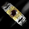 AFRIQUE COLLECTION: STUNNING CUFF BANGLE IN 925 SILVER 14K GOLD PLATED WITH 9.20 CARAT RUBY