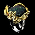 AFRIQUE COLLECTION: HANDMADE 925 SILVER 14K WHITE AND YELLOW GOLD PLATED HUGE BLACK OPAL RING