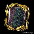 AFRIQUE COLLECTION: HANDMADE 925 SILVER 14K WHITE AND YELLOW GOLD PLATED HUGE BLACK OPAL RING