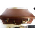 VINTAGE Brown Cardboard Suitcase WITH KEY