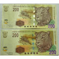 Top Grade RSA notes: 18x Mboweni R200 notes (2004 to 2009) in AU (my opinion)  Bid per note.