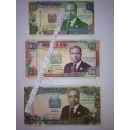 Kenya Daniel T. A. Moi: 10 Shilingi, 100 Shilingi, 200 Shilingi. Condition as shown. Bid per lot.