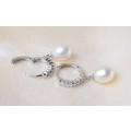BRIDAL EARRINGS!  EXTREMELY BEAUTIFUL NATURAL AAA+ 9-10mm WHITE OVAL DROP CULTURED PEARL EARRINGS