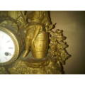 Very Old Gold Tone Metal Ornate Mantle Clock