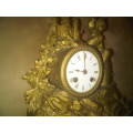 Very Old Gold Tone Metal Ornate Mantle Clock