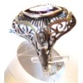 Beautiful , Solid Sterling Silver , Seed Pearls and Amethyst Ring