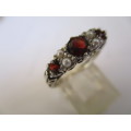 Sterling Silver , Garnets  and Seed pearls Antiq style Ring