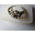 Sterling Silver Garnets and Seed Pearls  Ring