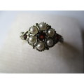 Sterling Silver Garnets and Seed Pearls  Ring