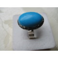 925 Sterling Silver , Turquoise 18x 13mm and Marcasite Ring