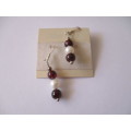 Beautiful-   925 Sterling Silver Pearls and Garnets Earrings