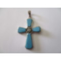 925 Sterling Silver Turquoise and Marcasite Pendant/ Cross .