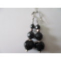 Solid Sterling Silver and Black Onyx  Earrings