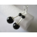 Solid  925 Sterling Silver and Black Onyx  Earrings