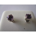 925 Sterling Silver and Genuine Amethysts Studs