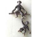 925 Sterling Silver and Marcasite `` Monchey x 2  `` Brooch