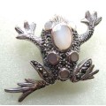 925  Sterling Silver, M. O. P   and Marcasite ` Frog ` Brooch