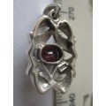 925 Sterling Silver Marcasite and Genuine Garnet Pendant