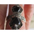 925 Sterling Silver Marcasite and Black Onyx Ring.