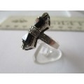 925 Sterling Silver Marcasite and Black Onyx Ring.