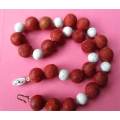 Genuine Coral and White Howalite Necklace