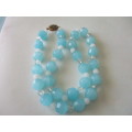 Blue Lace Agate ,White Jade and Crystal Necklace with Silver Clasp