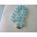 Blue Lace Agate ,White Jade and Crystal Necklace with Silver Clasp