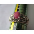 Sterling Silver ,Marcasite and Ruby Ring