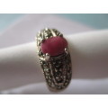 Sterling Silver ,Marcasite and Ruby Ring