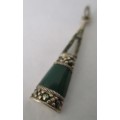Silver , marcasite & Green Agate Charm or Pendant