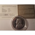RSA 2 OUNCE PROOF SILVER KRUGERRAND IN PRESENTATION BOX, CAPSULE & WITH  CERTIFICATE OF AUTHENTCITY.