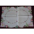 Prettiest dressing table doiley/tray cloth, Pinks & greens with scalloped edging - Unused, crisp