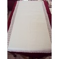Large 100% cotton white tablecloth or table overlay with a wide lace edging - VGC vintage
