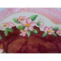 Prettiest vintage Maling England two handle bowl dish, gold accent around rim, pink flowers