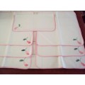Set of 7 place mats, pink bias edged & pink appliqued flower in corner 100% cotton - Unused