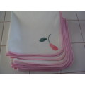 Set of 7 place mats, pink bias edged & pink appliqued flower in corner 100% cotton - Unused
