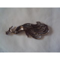 Marcazite peacock silver tone brooch in a box - vintage good cond