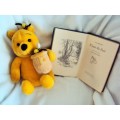 Winnie the Pooh collector book A.A. Milne 1970 reprint, blue cover gold letters & Pooh Bear plush