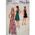 Vintage ladies halterneck dress in two lengths Size 12 (bust 34) - cut pattern, age wear & tear