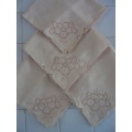 HAPPY NEW YEAR start bid only R18  4 cotton serviettes cut work detail Light beige  UNUSED VGC