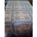 Large Tablecloth 228cmx143cm hand cross stitch embroidery Dusty Pink panels with lots of cotton lace