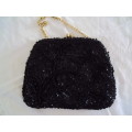Vintage fully beaded (both sides) black evening bag, gold tone chain