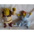 Mattel 2009 Shrek (13cm) & Fiona (11.5cm minor paint loss) Hard plastic
