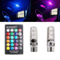 New 2Pcs T10 5050SMD 6LED RGB Auto Car Wedge Side Light Lamp Remote Controller