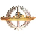 OLD S.A. NAVY LATER ISSUE STRIKE-CRAFT BADGE, TWO PIECE, GILDED STRIKE-CRAFT ON CHROMED WREATH