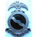 REGIMENT MOOI RIVER CHROME AND ENAMEL CAP BADGE WITH PINS IN GOOD CONDITION