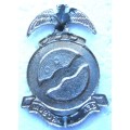 REGIMENT MOOI RIVER CHROME AND ENAMEL CAP BADGE WITH PINS IN GOOD CONDITION