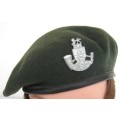 DURBAN LIGHT INFANTRY PRE BALKIE BERET WITH BADGE DATED 1977/78 SIZE 55 IN GOOD CONDITION